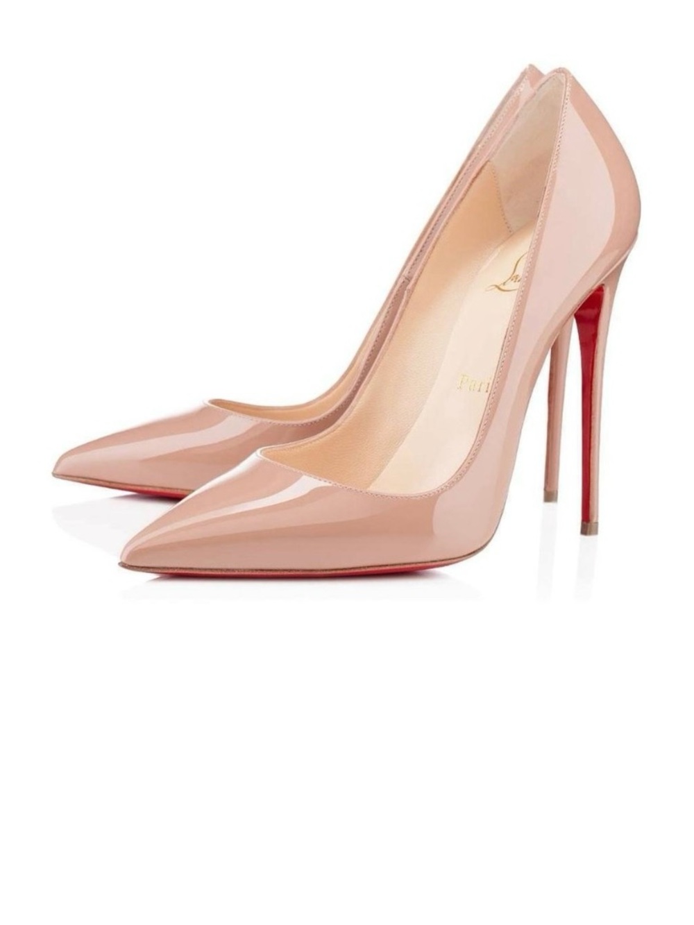 Christian Louboutin Blush Patent Stiletto Pumps with Red Sole